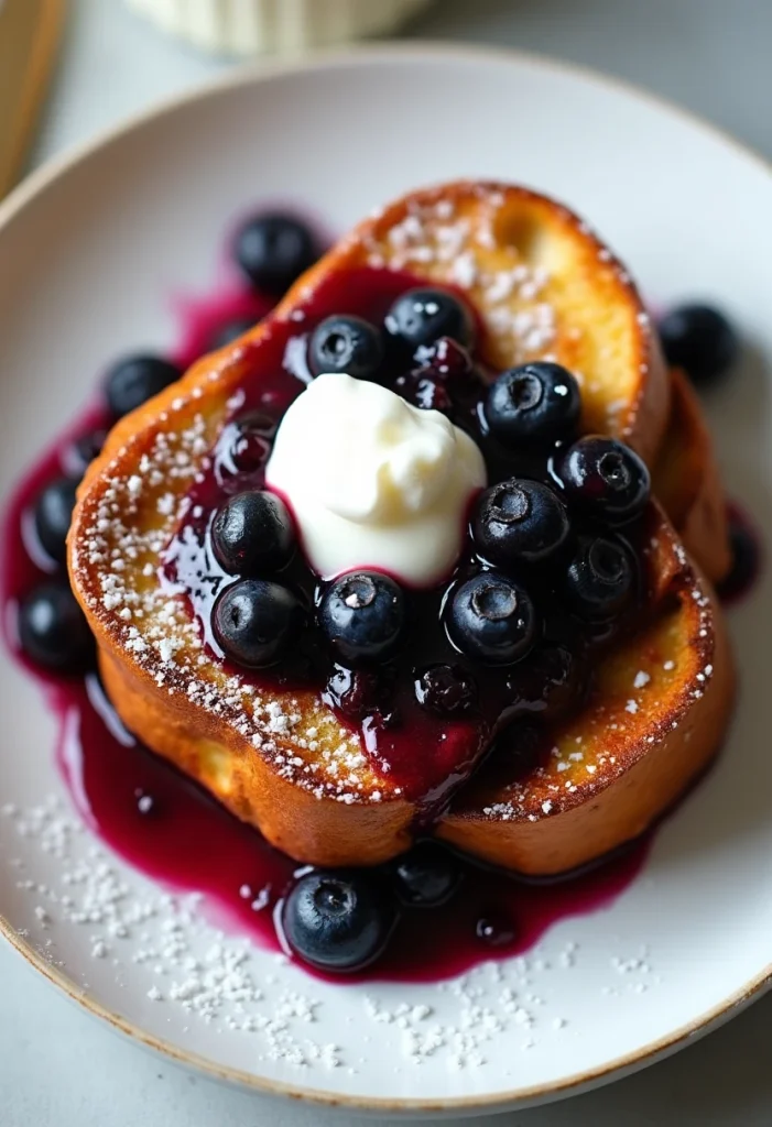Brioche French Toast with Blueberry Compote and Crème Fraîche