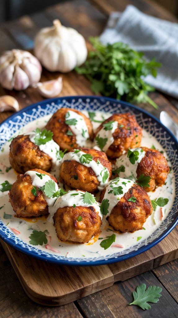 Chicken Kofta with Creamy Garlic Yogurt Sauce recipe