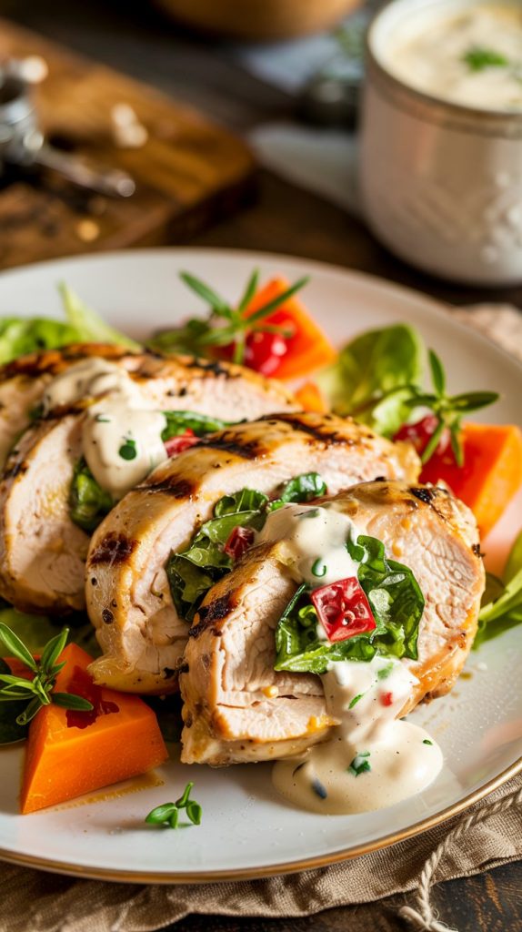 Grilled Stuffed Chicken Breast with Cream Sauce recipe