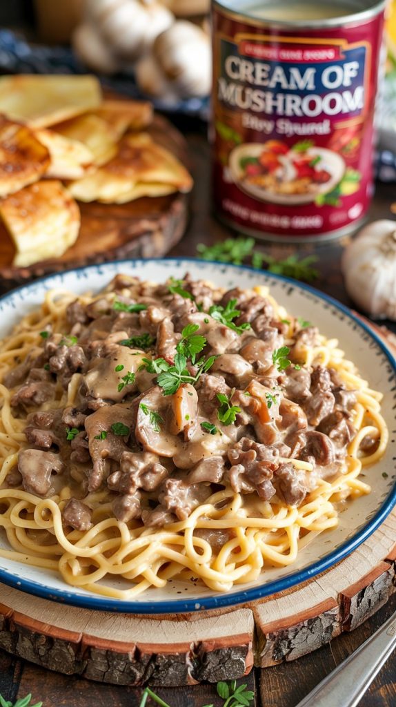 Ground Beef Stroganoff with Cream of Mushroom Soup Recipe
