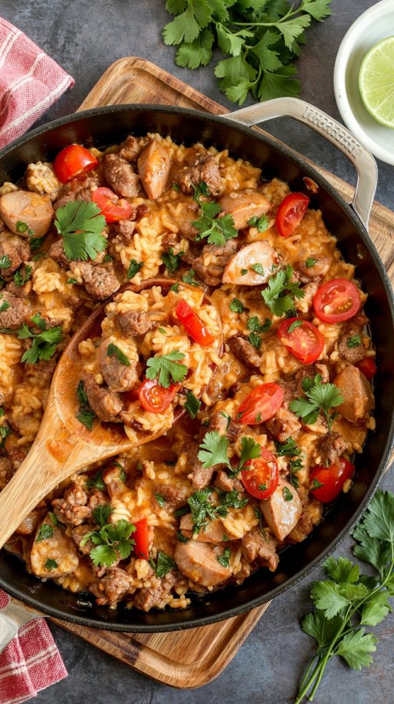 Ground Pork and Rice Skillet recipe