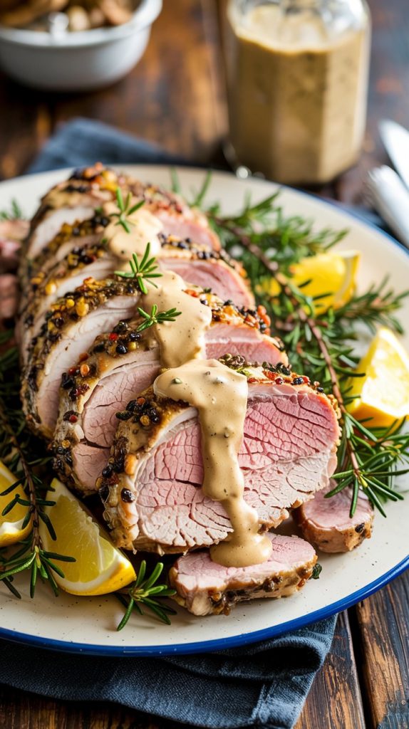 Oven Baked Pork Tenderloin with Dijon Cream Sauce Recipe
