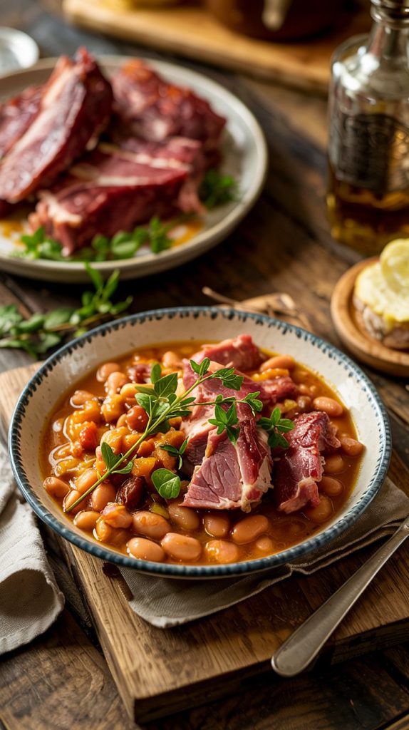 Slow Cooked Pork and Beans with Smoked Ham Hock recipe