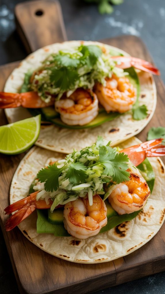 Grilled Shrimp Tacos with Cilantro Lime Slaw recipe