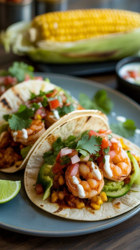Grilled Shrimp Tacos with Mexican Street Corn Recipe