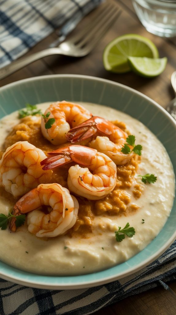 Shrimp and Grits with a Cajun Cream Sauce recipe