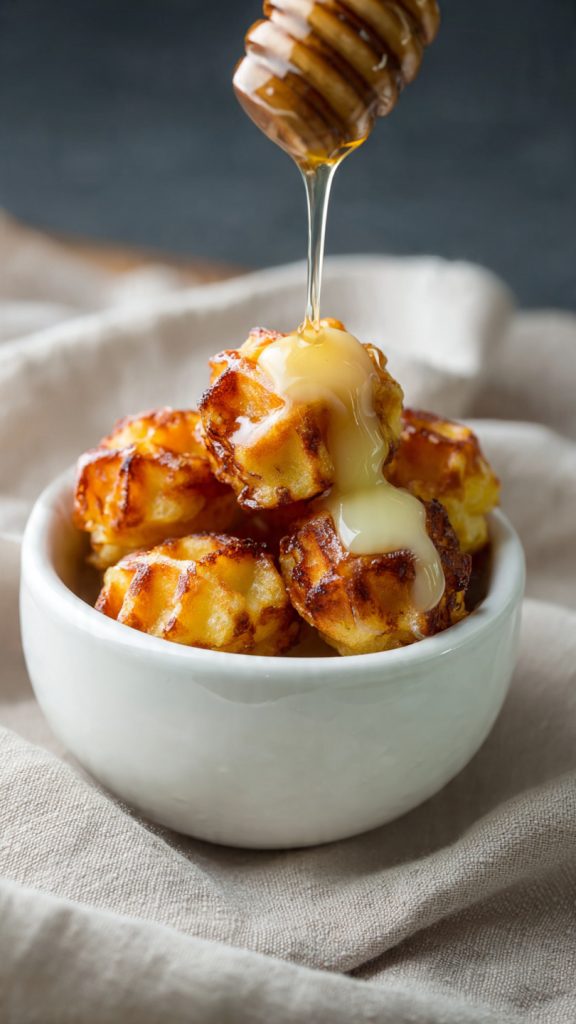 Cornbread Waffle Bites With Honey Butter Syrup