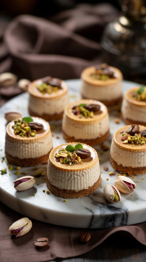 Pistachio and Coffee Mini Cheesecakes recipe