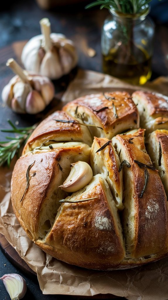 No-Knead Roasted Garlic Rosemary Bread Recipe