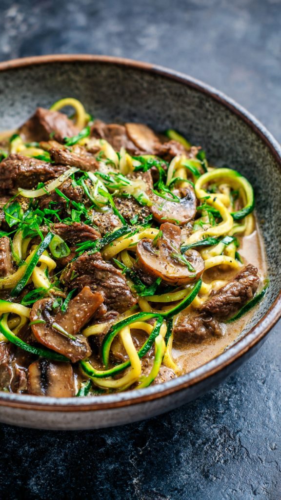 Beef Stroganoff With Zucchini Noodles